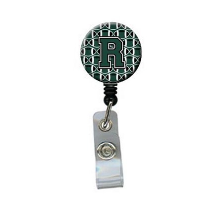 CAROLINES TREASURES Letter R Football Green and White Retractable Badge Reel CJ1071-RBR